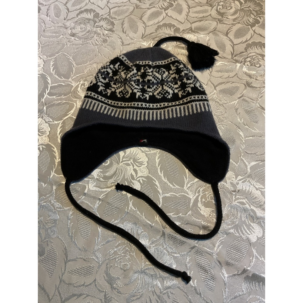 Hot Paants Trapper Hat Unisex OS Grey Excellent Fair Isle Fleece Lined Tassel